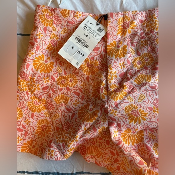 NWT Zara Pink & Orange Floral High Waist Shorts - Picture 5 of 12